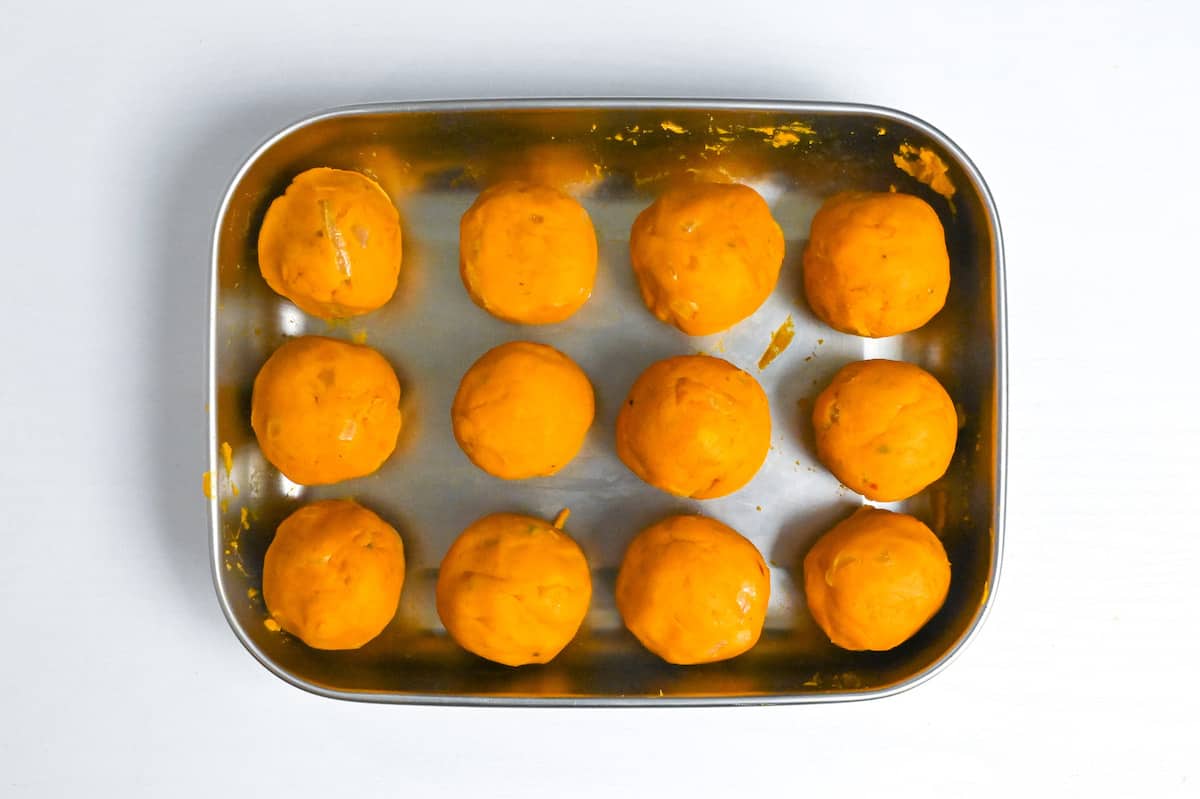 kabocha korokke filling shaped into balls