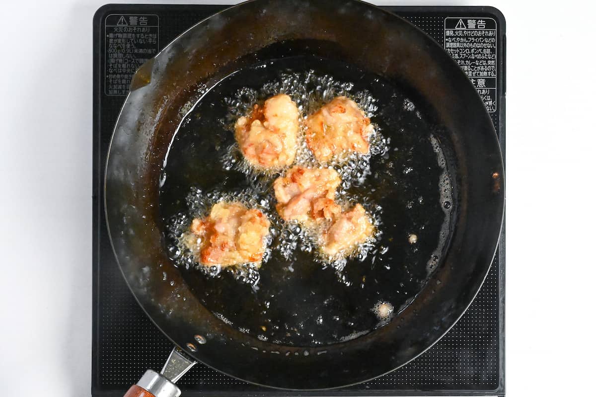 karaage frying at a higher temperature