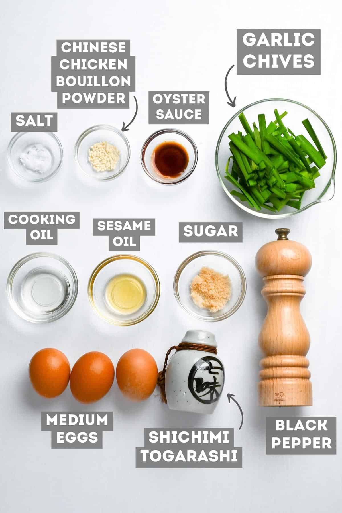 niratama ingredients on a white background with labels