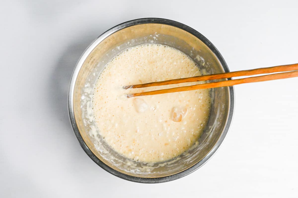 tempura batter with ice cubes