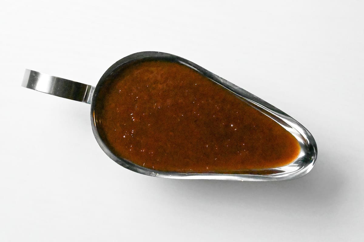 Japanese steak sauce in a steel gravy boat