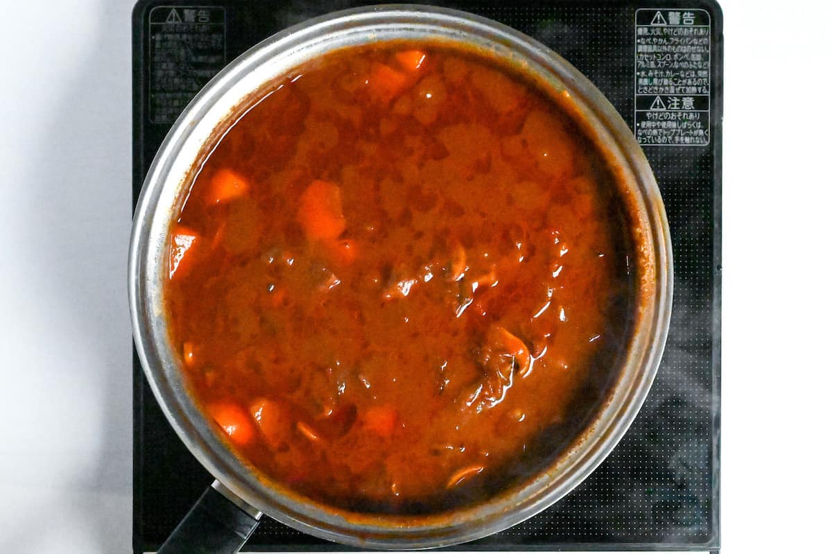Japanese beef stew simmering in a pot