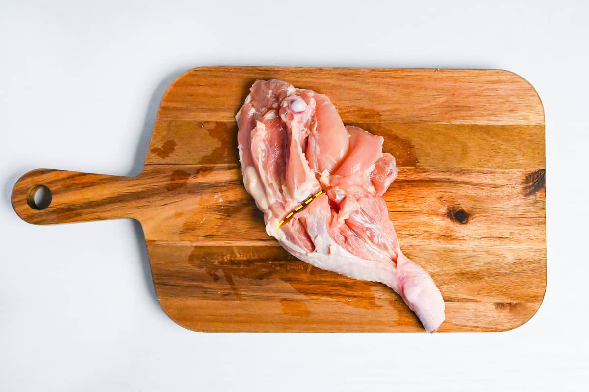 how to cut chicken leg quarter with dotted guide