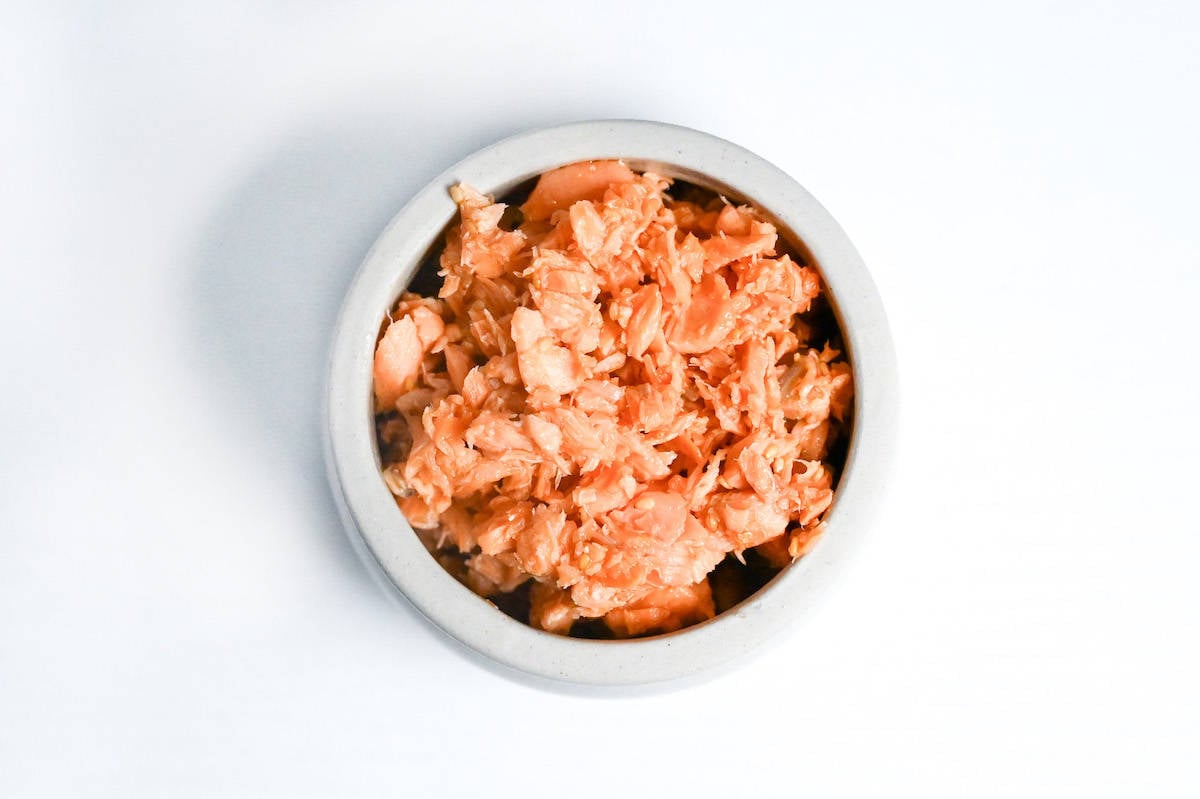 Japanese salmon flakes rice topping in a ceramic pot