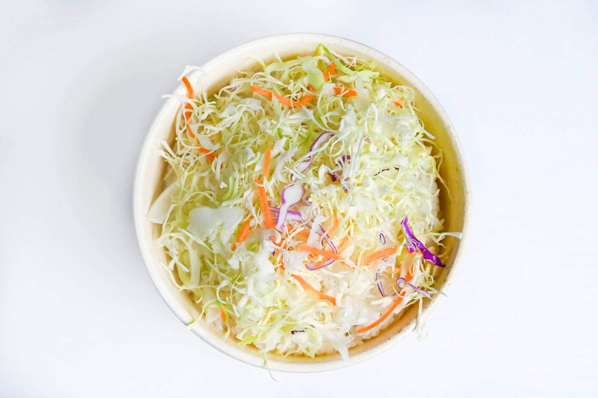 rice topped with shredded cabbage