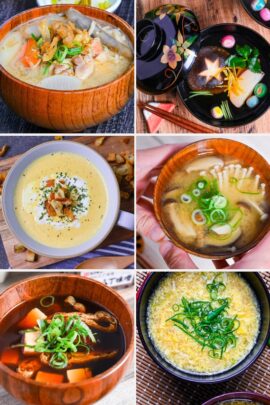 collage of 6 Japanese soup recipes