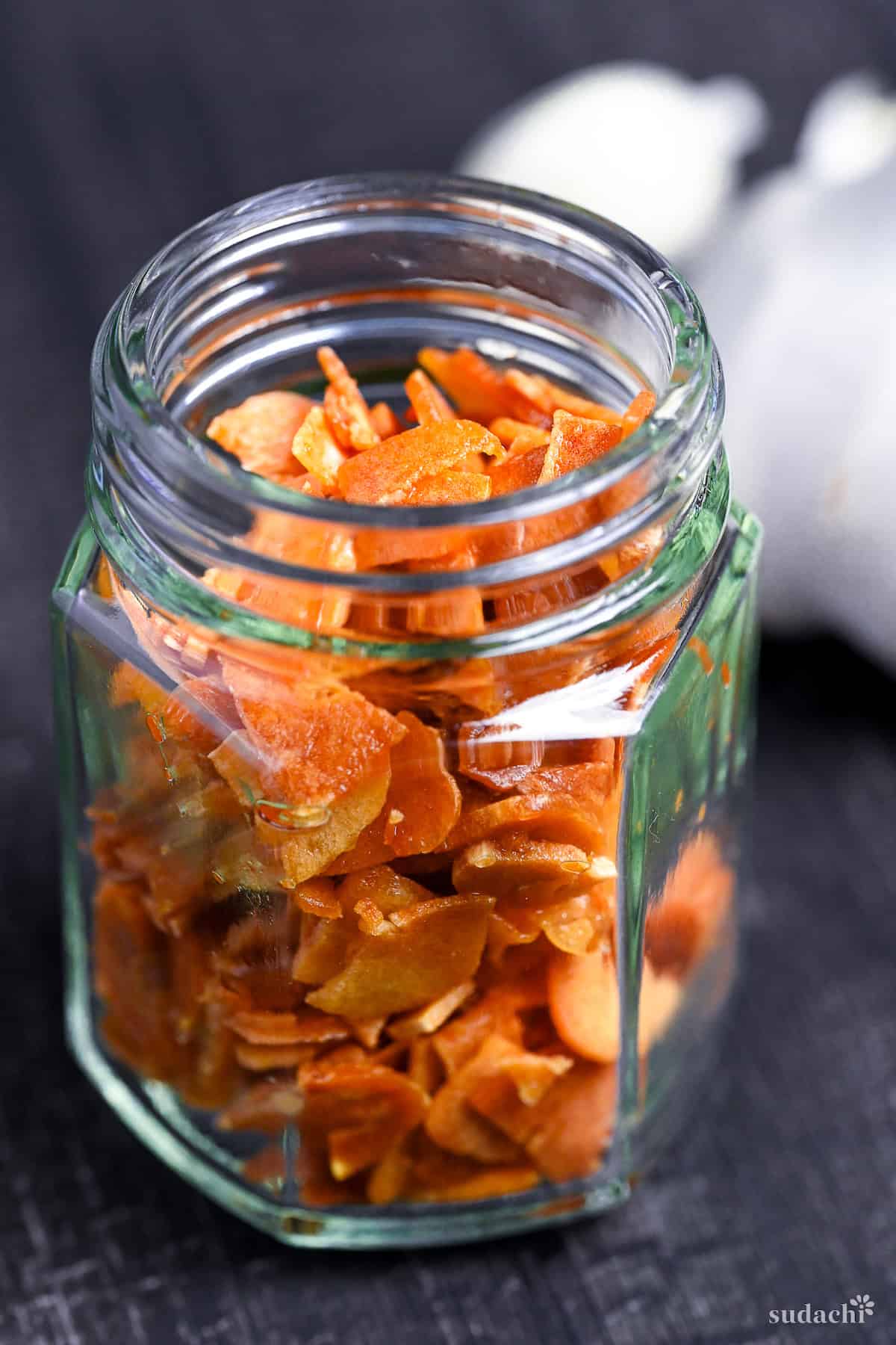 garlic chips in a glass jar