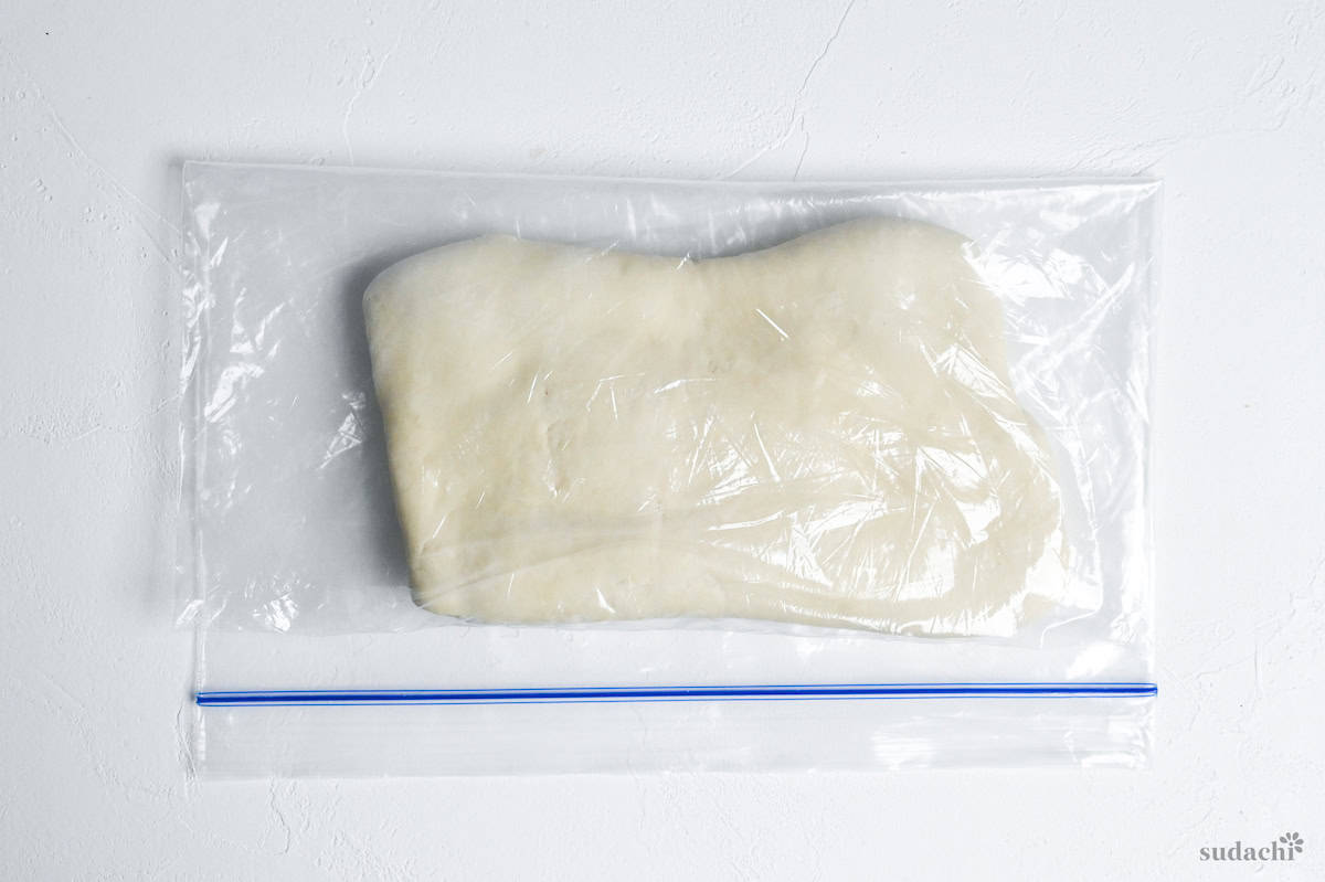 smooth ramen noodle dough resting a sealed freezer bag