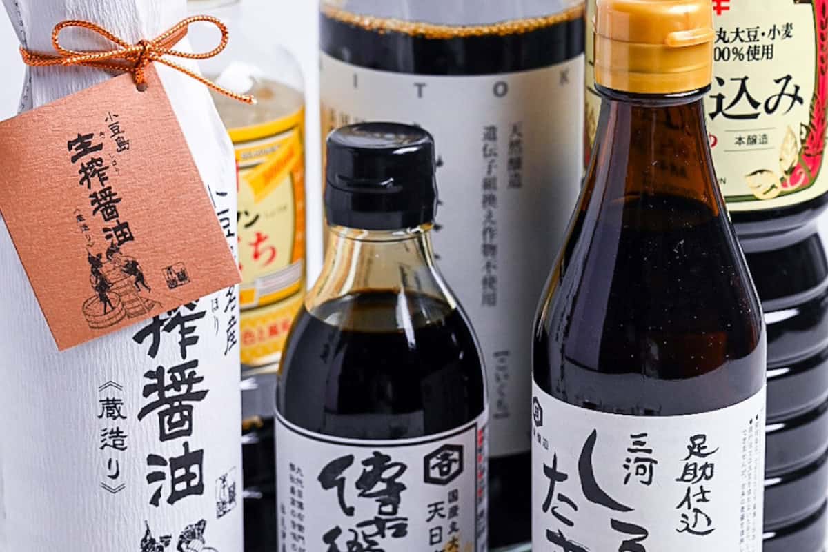 bottles of shoyu (Japanese soy sauce)