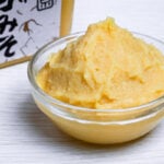 Kyoto style white miso in a small glass bowl with the branded box in the background