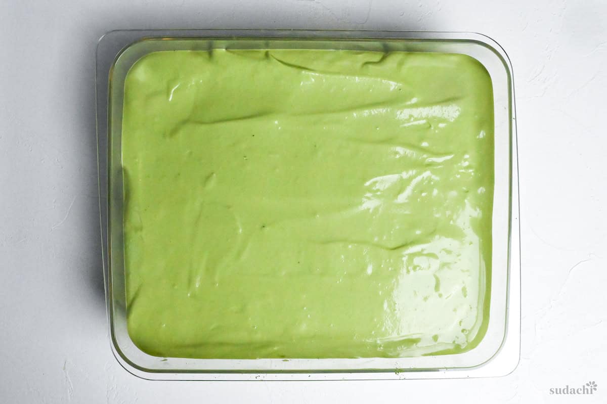 complete matcha tiramisu ready for refrigeration