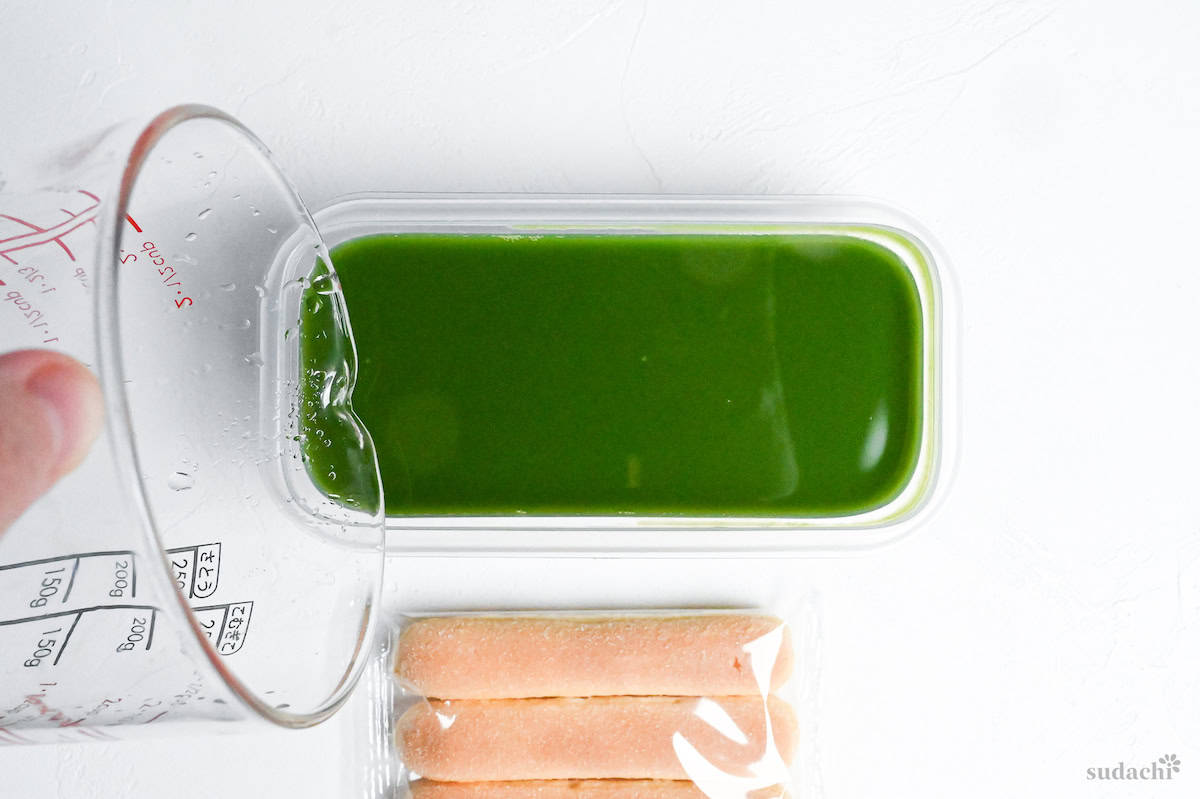 concentrated matcha in a rectangular container for dipping