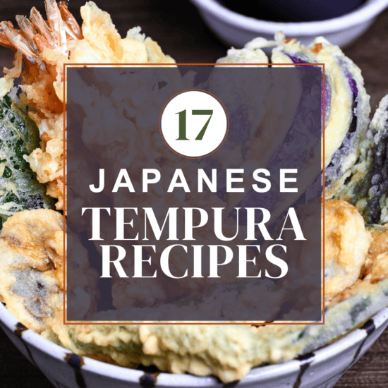 Tempura roundup thumbnail with tempura donburi (tendon) in the background