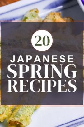 Spring recipe roundup thumbnail with asparagus tempura in the background