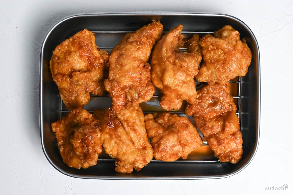chicken nanban on a wire rack