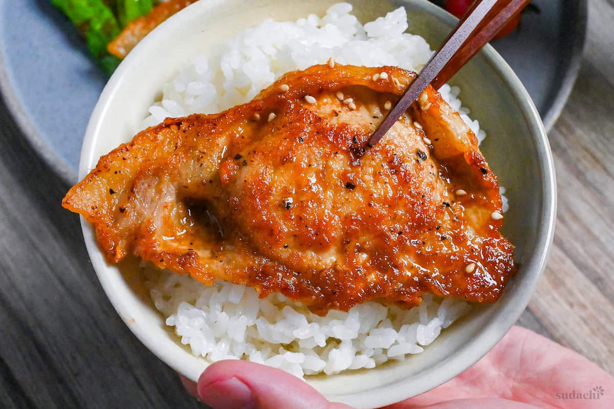 serving suggestion: ginger pork over a bowl of rice