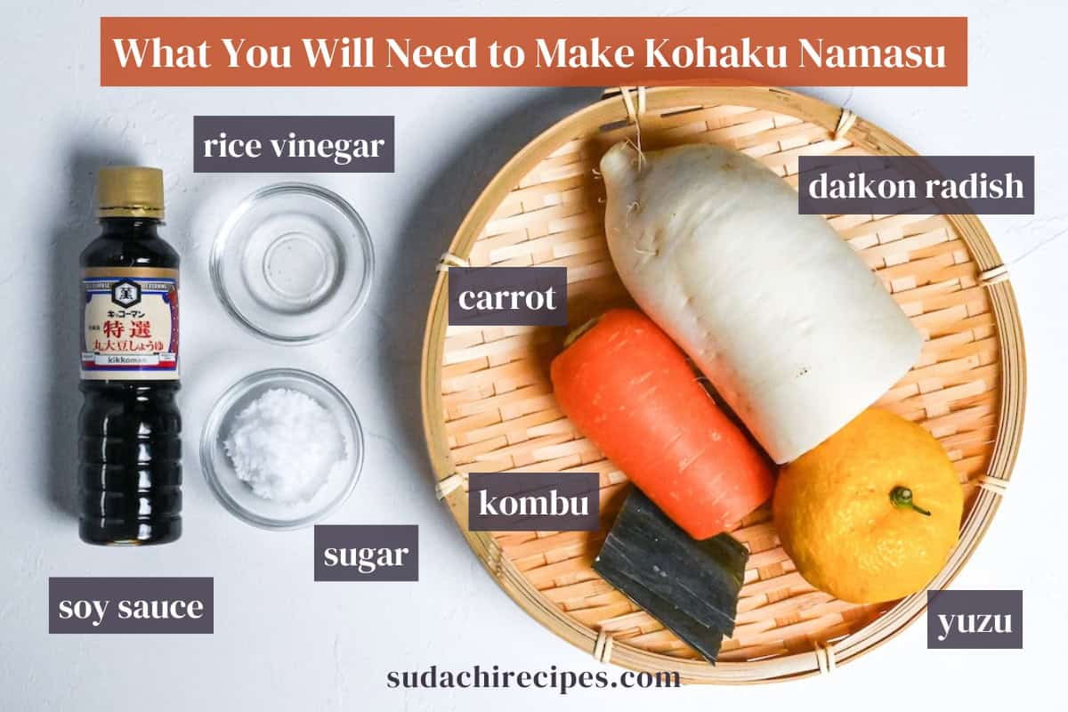 kohaku namasu on a white background with labels