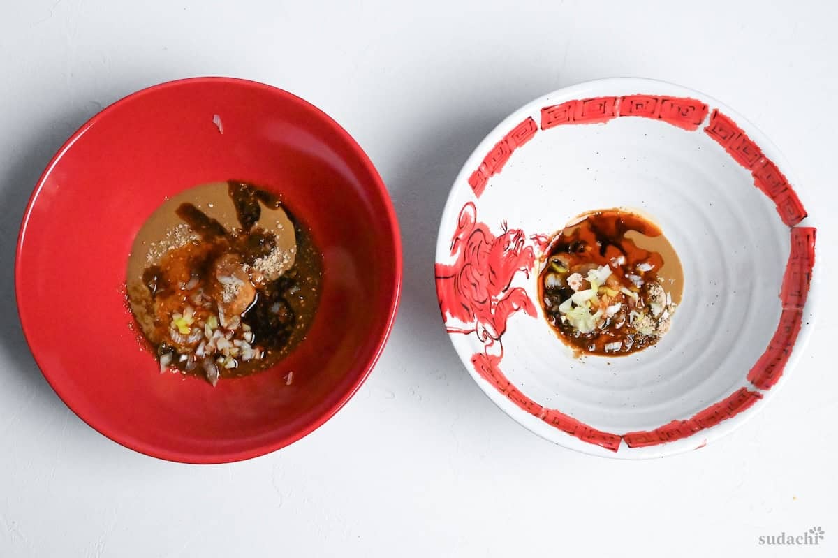 tantanmen tare in two separate serving bowls