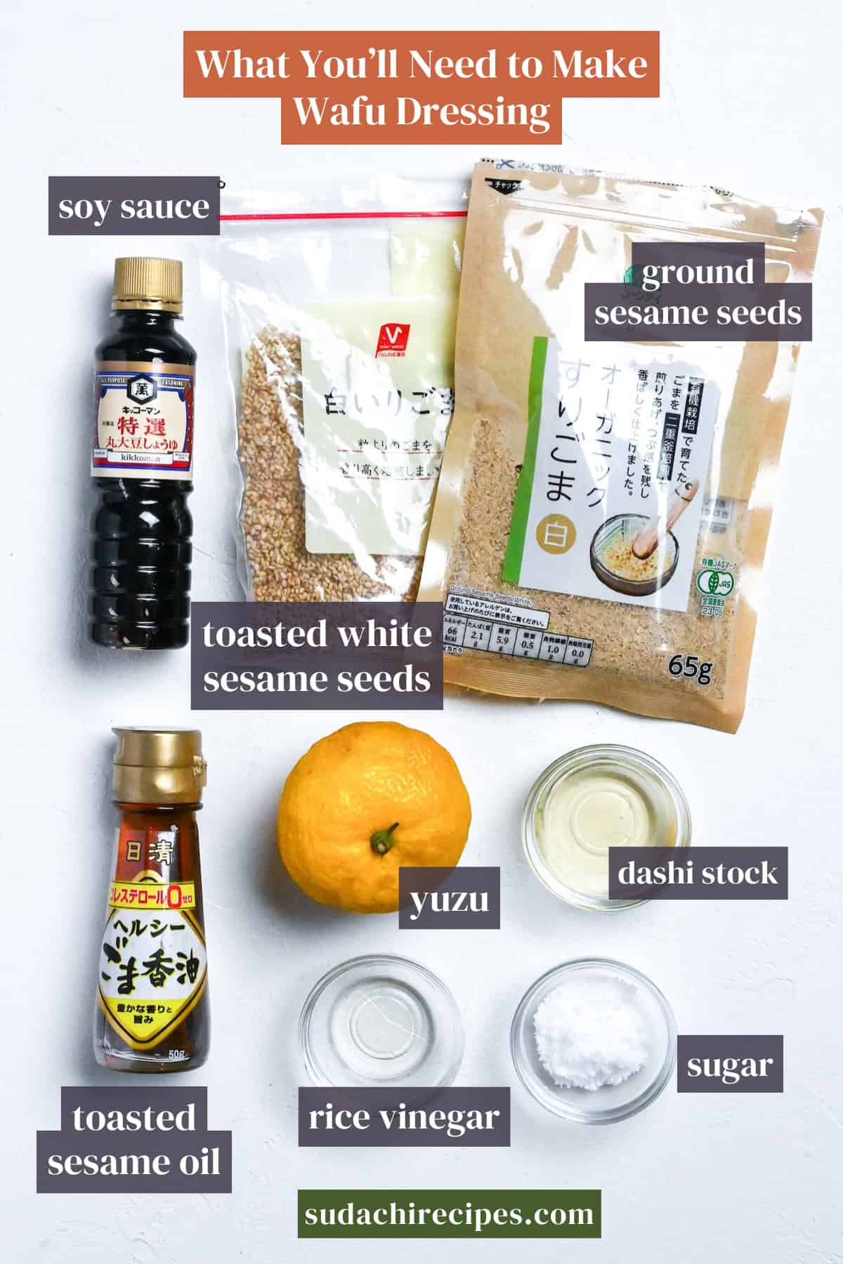Wafu dressing on a white background with labels