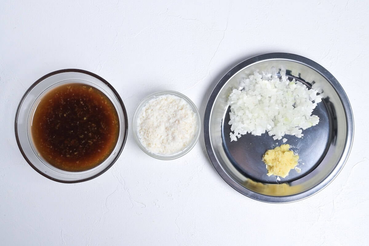 Ingredients prepped for making teriyaki meatballs