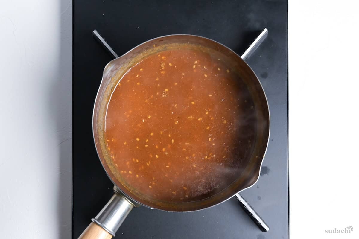 Jingisukan sauce in a pan on the stove top