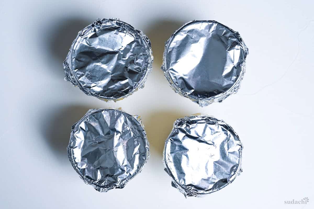 purin in glass purin cups covered with foil