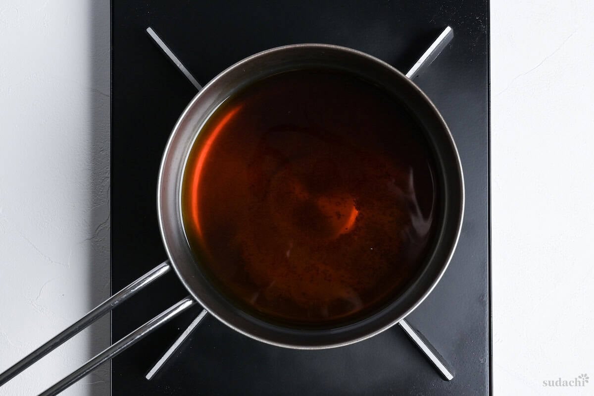 sauce for chicken sukiyaki in a sauce pan on the stove top