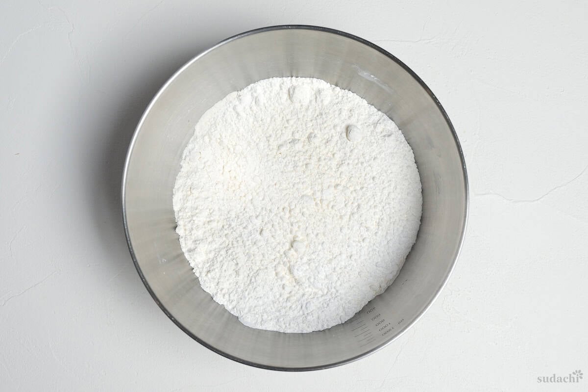 flour in a mixing bowl to make gyoza skins