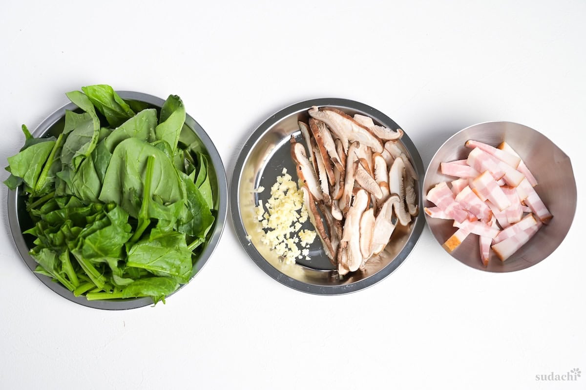 Ingredients prepped to make wafu pasta