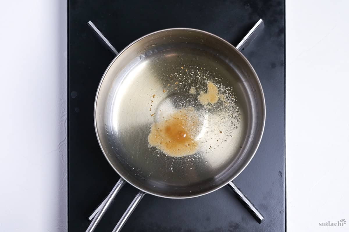 sake, mirin and sugar in a pan to make shoyu ramen tare