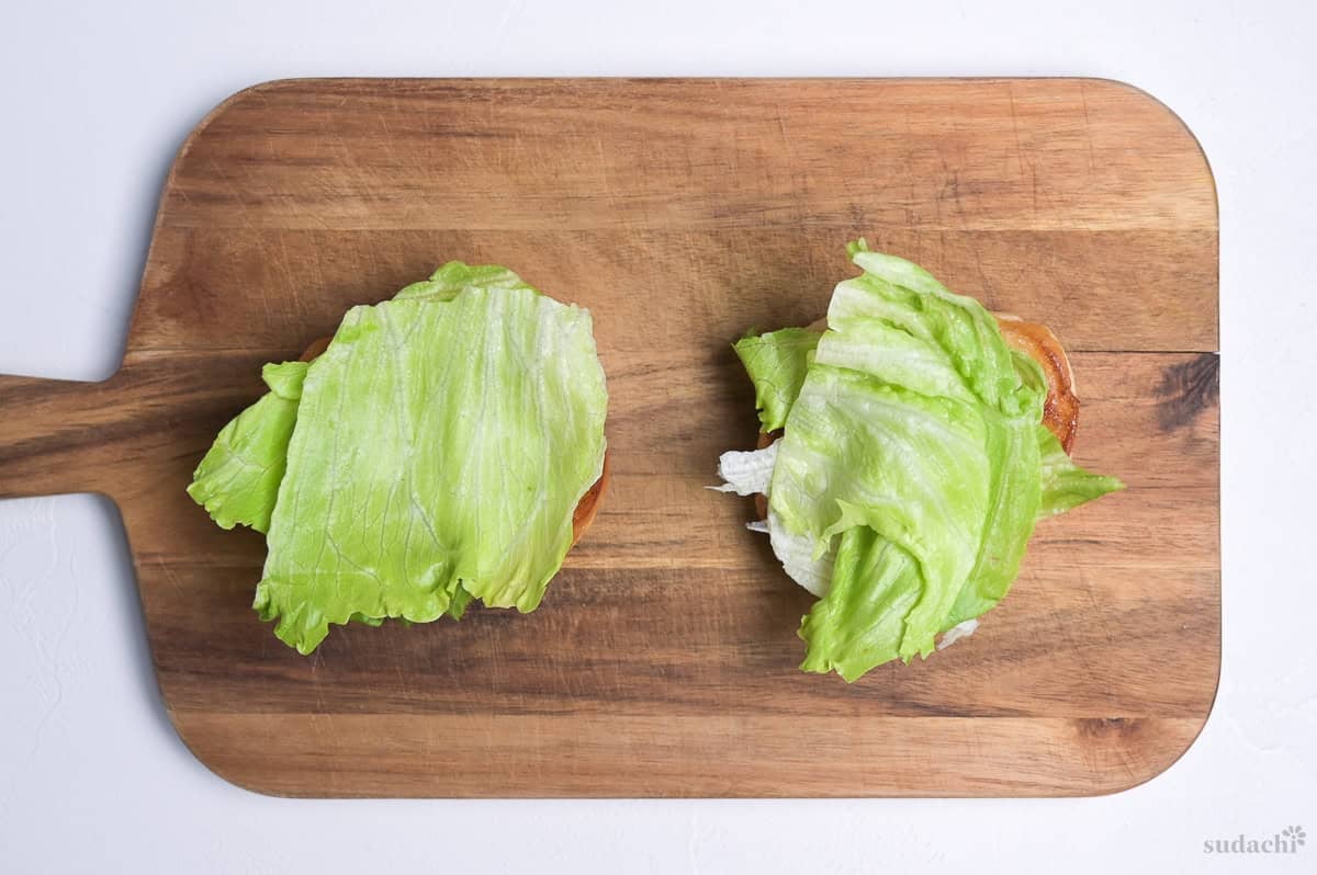 burger bun bases topped with lettuce