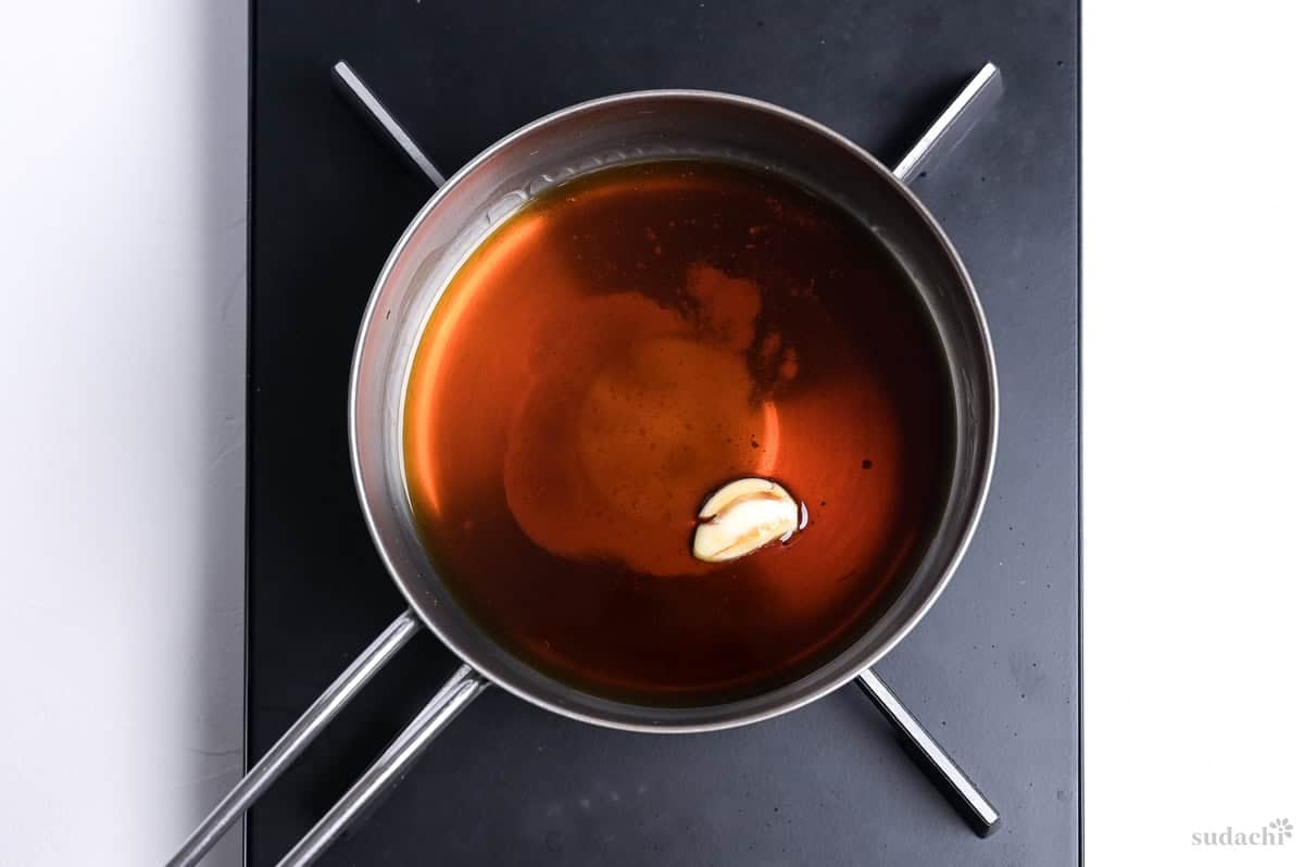 tebasaki sauce ingredients in a pan on the stove top