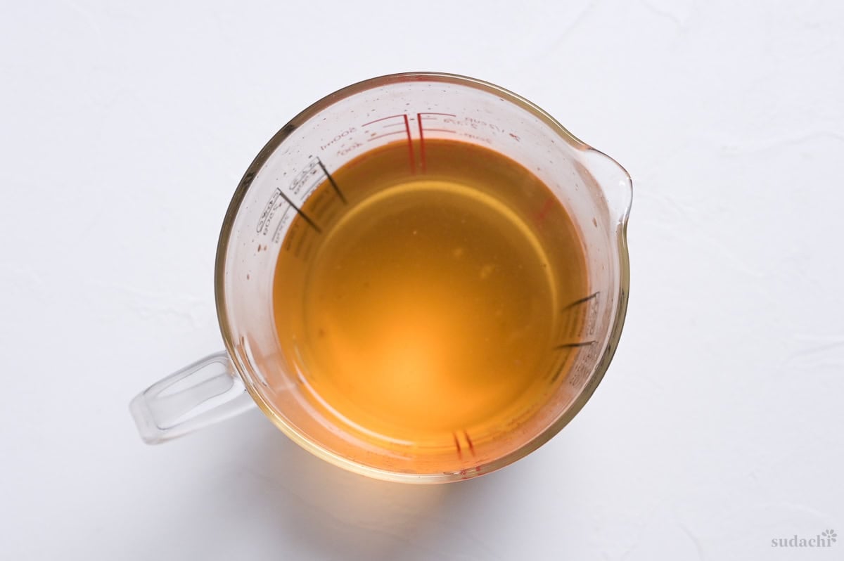 shiitake dashi stock in a glass jug