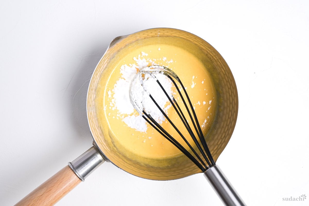 egg yolks, sugar and cornstarch in a saucepan