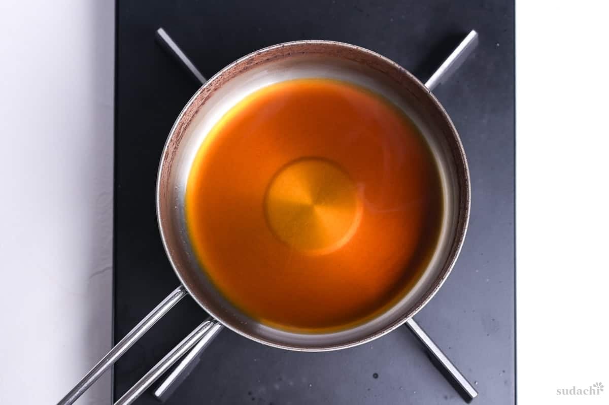 gyukatsu sauce in a small saucepan on the stove top