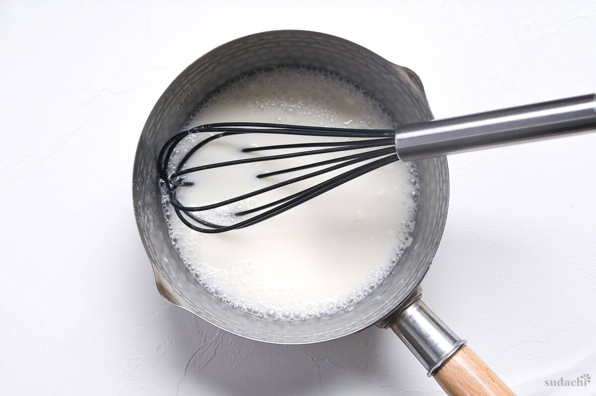 bread flour and water whisked together in a pan to make tangzhong