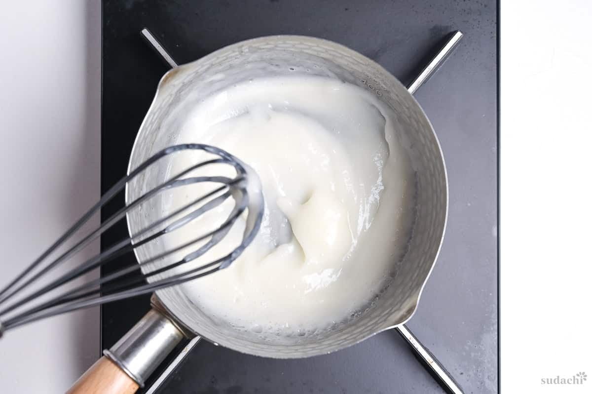 tangzhong thickened in a saucepan on the stove top